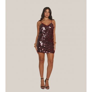 Women's Burgundy Disk Sequin Slip Dress WKNDGIRL New Look