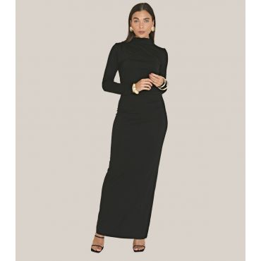 Women's Black High Neck Ruched Maxi Dress WKNDGIRL New Look