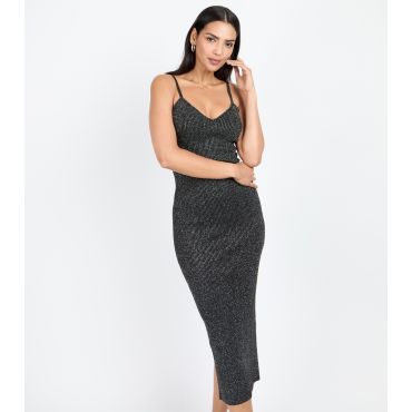 Women's Black Knitted Midi Dress Little Mistress New Look