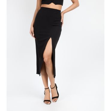 Women's Black Split Midi Skirt Little Mistress New Look