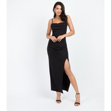 Women's Black Crepe Corset Slit Hem Maxi Dress Little Mistress New Look