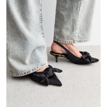 Women's Black Bow Satin Kitten Heel Court Shoes Public Desire New Look