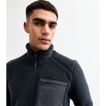 Men's Navy Borg Jacket Only and Sons New Look