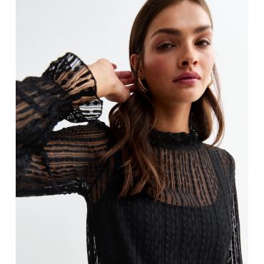 Women's Black Ruffle Lace Top Cutie London New Look