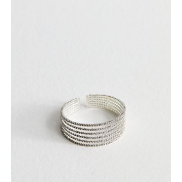 Silver Tone Diamanté Embellished Wide Cuff New Look