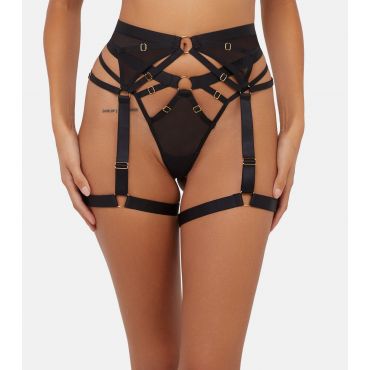 Women's Black Alexa Mesh Multi-Strap Suspender Belt Wolf & Whistle New Look