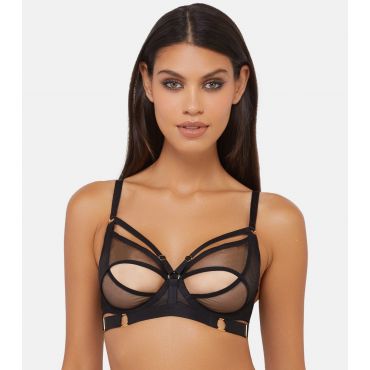 Women's Black Alexa Mesh Overlay Bra Wolf & Whistle New Look