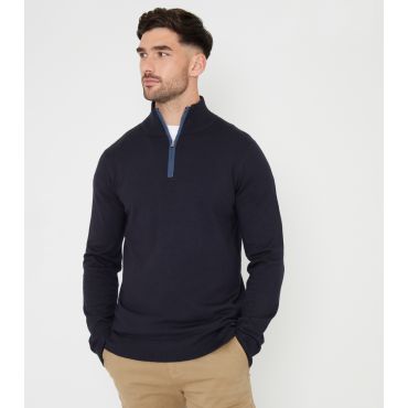 Men's Navy Quarter Zip Knit Jumper Threadbare New Look