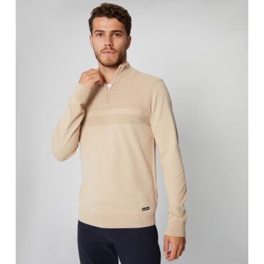 Men's Stone Rib Knit Quarter Zip Jumper Threadbare New Look