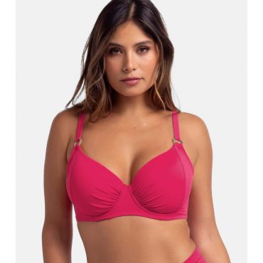 Women's Plus Size Pink Ruched Bikini Top Curves Dorina New Look