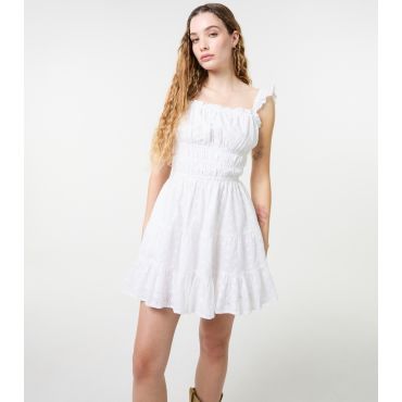 Women's White Square Neck Tiered Mini Dress Pink Vanilla New Look
