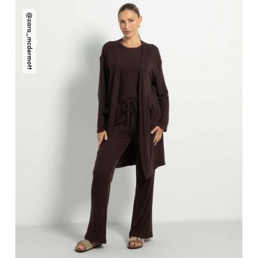 Women's by Zara McDermott Brown Knit Ribbed Wide Leg Trousers Rise New Look