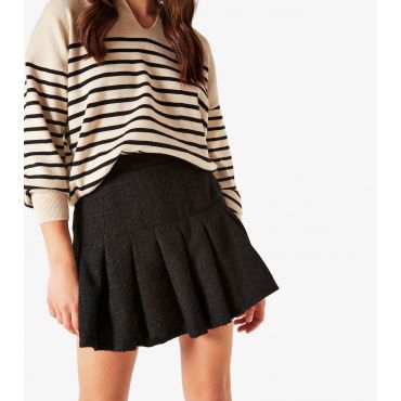 Women's Black Tweed Box Pleat Skirt Apricot New Look