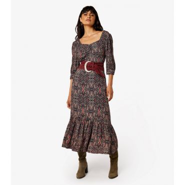 Women's Black Paisley Midi Dress Apricot New Look