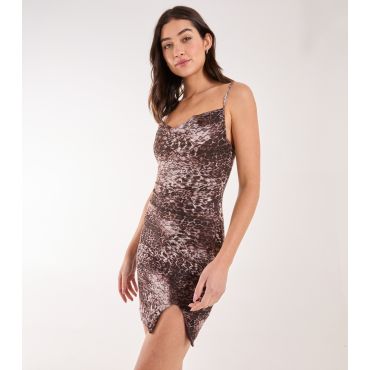 Women's Brown Leopard Print Slit Hem Lace Mini Dress Pink Vanilla New Look
