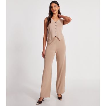 Women's Stone Knit Wide Leg Trousers Quiz New Look