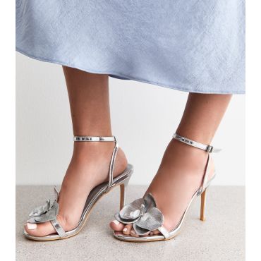 Women's Silver Swan Applique Heeled Sandals Public Desire New Look