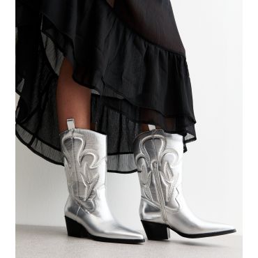 Women's Silver Calabasas Stitch Detail Boots Public Desire New Look