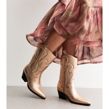 Women's Rose Gold Calabasas Stitch Detail Boots Public Desire New Look
