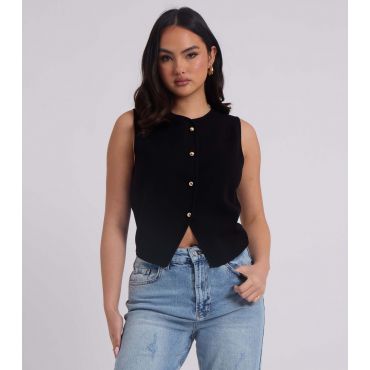 Women's Black Button Through Vest Urban Bliss New Look