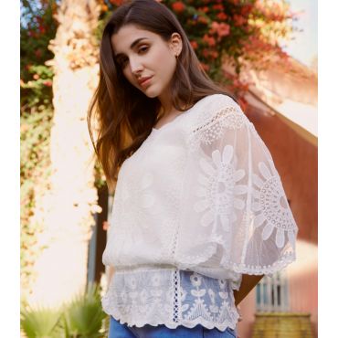 Women's White Lace Sunflower Blouse Blue Vanilla New Look