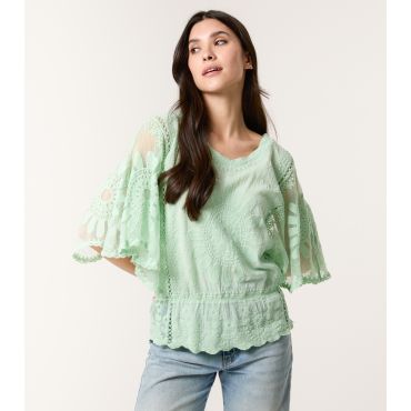 Women's Light Green Sunflower Lace Blouse Blue Vanilla New Look