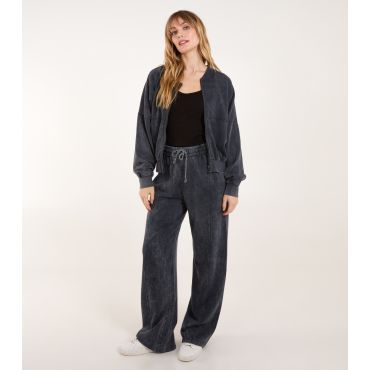 Women's Dark Grey Acid Wash Bomber Jacket Blue Vanilla New Look