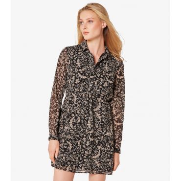 Women's Black Bird Print Shirt Mini Dress Apricot New Look