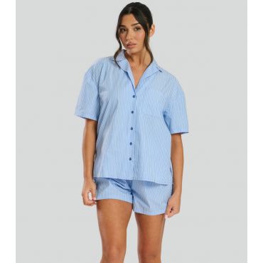 Women's Blue Striped Short Sleeve Pyjama Set Loungeable New Look