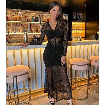 Women's Black Mesh Ruched Midi Dress AX Paris New Look