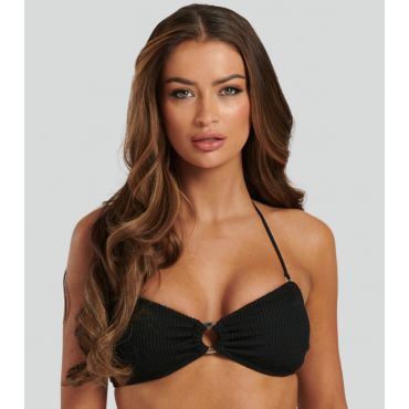Women's Black Textured Ring Detail Bikini Top South Beach New Look