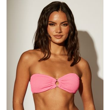 Women's Pink Crinkle Ring Detail Bandeau Bikini With Removable Straps South Beach New Look