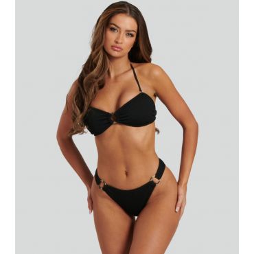 Women's Black Textured Ring Detail Bikini Bottoms South Beach New Look