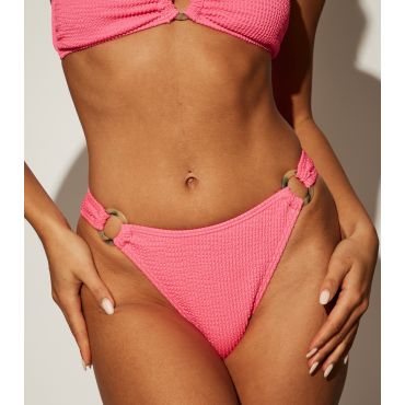Women's Bright Pink Crinkle Texture Ring Detail Low Rise Briefs South Beach New Look