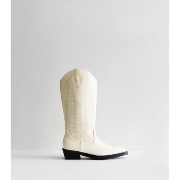Women's White Koboi Faux Leather Stitch Detail Boots Public Desire New Look