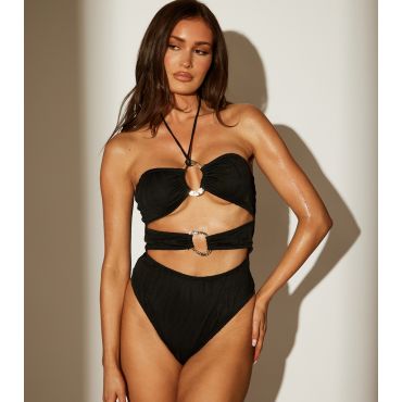 Women's Wavy Crinkled Ring Detail Halterneck Swimsuit South Beach New Look