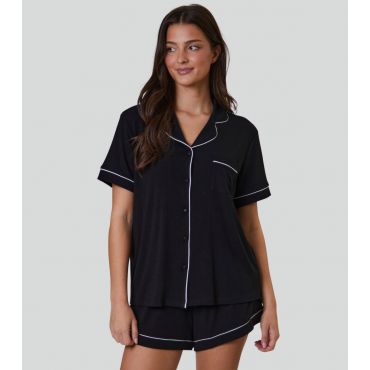 Women's Black Ribbed Shirt and Shorts Pyjama Set Loungeable New Look