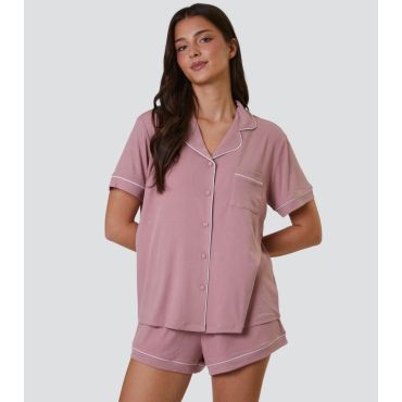 Women's Pink Ribbed Shirt and Shorts Pyjama Set Loungeable New Look