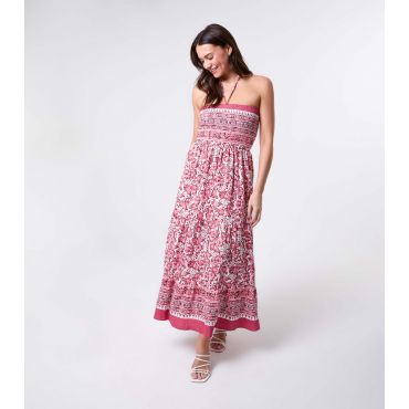 Women's Pink Floral Print Shirred Bust Maxi Dress Blue Vanilla New Look