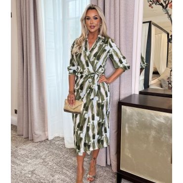Women's Green Brushstroke Midi Shirt Dress AX Paris New Look