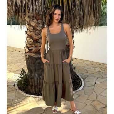 Women's Khaki Tiered Mix Maxi Dress AX Paris New Look