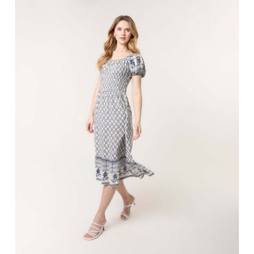 Women's Navy Border Print Midi Dress Blue Vanilla New Look