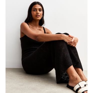 Women's Black Knitted Strappy Maxi Dress New Look
