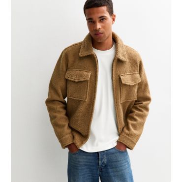 Men's Brown Regular Fit Boucle Texture Jacket New Look