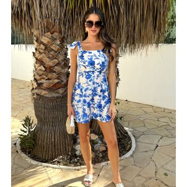 Women's Blue Floral Print Tie Shoulder A-Line Mini Dress AX Paris New Look