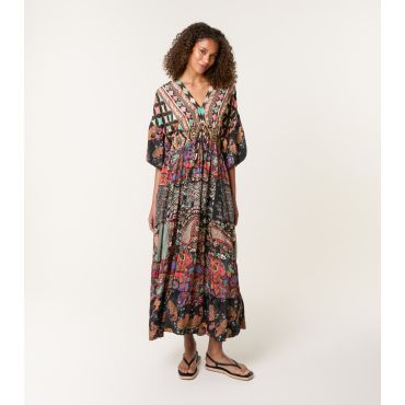 Women's Multicoloured Abstract Print V-Neck Tiered Maxi Dress Blue Vanilla New Look