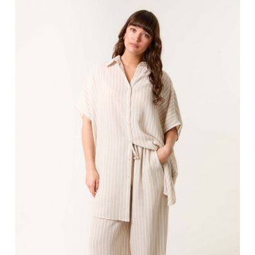 Women's Stone Striped Oversized Shirt Blue Vanilla New Look