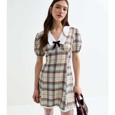 Women's Cream Checked Mini Dress Tokyo Doll New Look