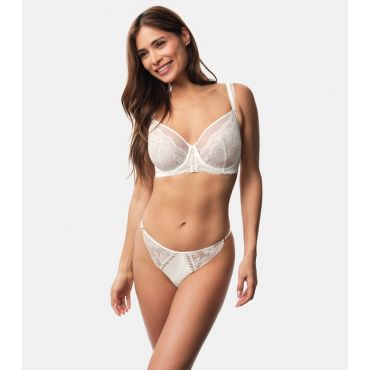 Women's Off White Satin Lace Trimmed Thong Dorina New Look