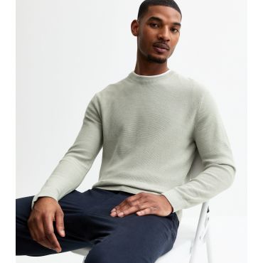 Men's Light Green Long Sleeve Waffle Knit Jumper Only and Sons New Look